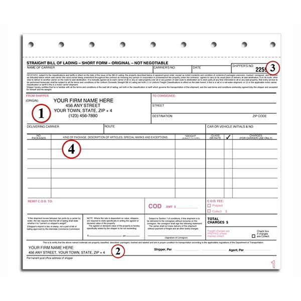 Bill Of Lading Custom Imprinted 4 Ply Snap Out Format Short Form Sku Df 6205 4shippers Mall 8530