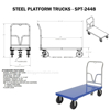 Steel Platform Truck 3600 lb. Capacity 24 X 48 with 8"x2" Glass Filled Nylon casters. Drawing Vestil Part #: SPT-2448