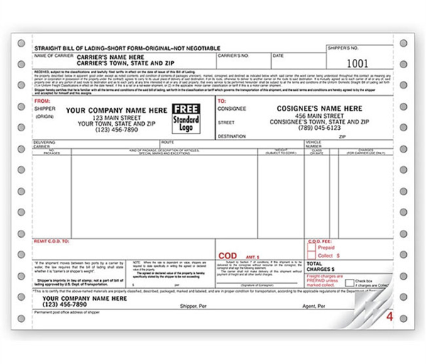 Bills Of Lading, Continuous, Small Format -  3 Ply - DF13862-3