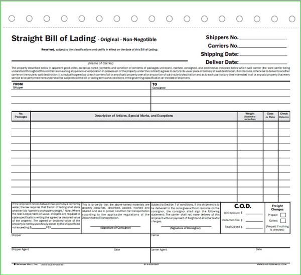 Bills of Lading , 8-1/2"X7" - BLSNP004