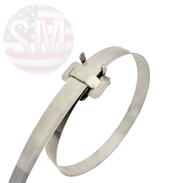 Stainless steel band with Ear-Lokt Buckle, Type SS 304 in assorted lengths. 1/4" wide